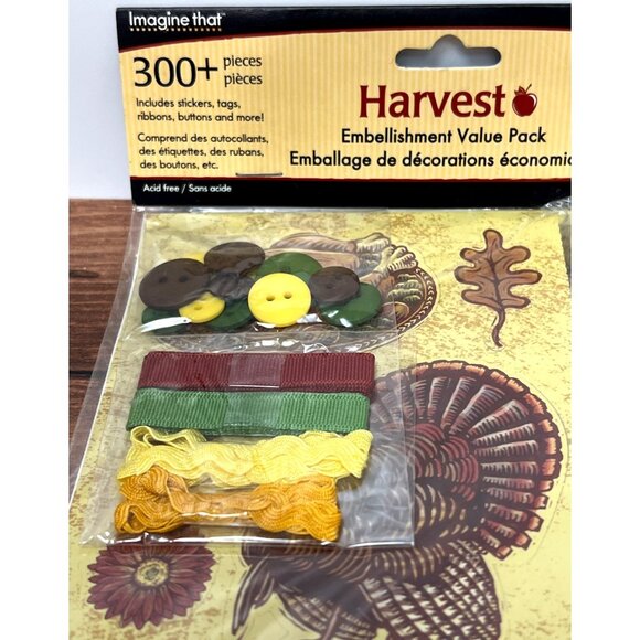 Fall Harvest Embellishment Value Pack Stickers Tags Ribbons buttons Scrapbooking - Picture 2 of 7